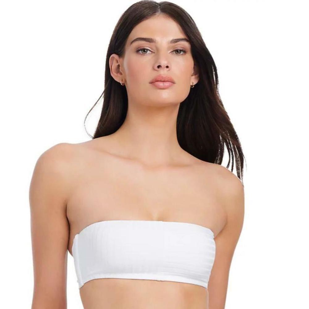 Sanctuary Women's White Refresh Rib Bandeau Bikini Top L